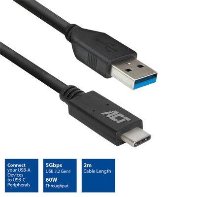 Kabel ACT USB A 3.2 naar USB-C 2 meter