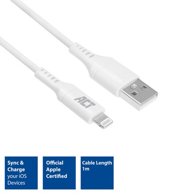 Kabel ACT USB 2.0 naar Lightning laad -en data 1 meter