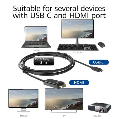 Kabel ACT USB-C naar HDMI 60Hz 2 meter