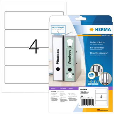 Rugetiket HERMA 5123 192x59mm zelfklevend wit 100 etiketten