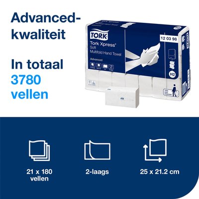 Handdoek Tork H2 Xpress Advanced multifold 2-laags 212x255mm 21x180 vel wit 120398