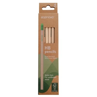 Crayon Econovo HB avec embout gomme blister 6 pièces