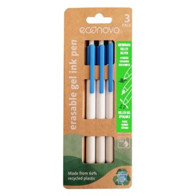 Stylo gel effaçable Econovo Fin bleu blister 3 pièces