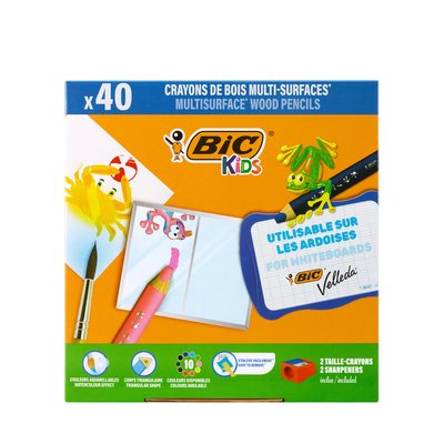 Kleurpotloden Bickids Multi Surface + 2 puntenslijpers ass 10kl 40st