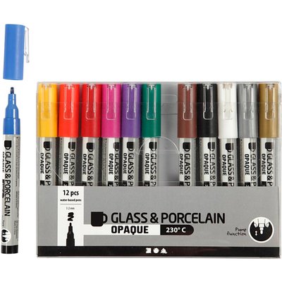 Feutre pour verre & porcelaine Creativ Company 1-2mm set 12 couleurs