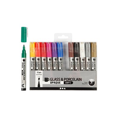 Feutre pour verre & porcelaine Creativ Company 1-2mm set 12 couleurs