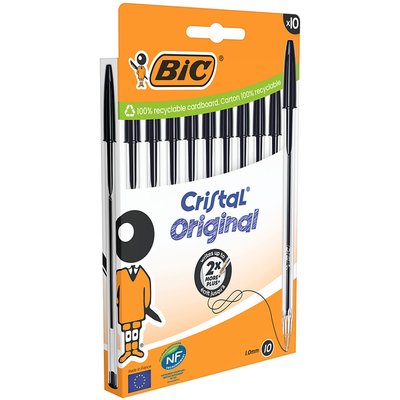 Stylo bille BIC Cristal Medium noir blister 10 pièces
