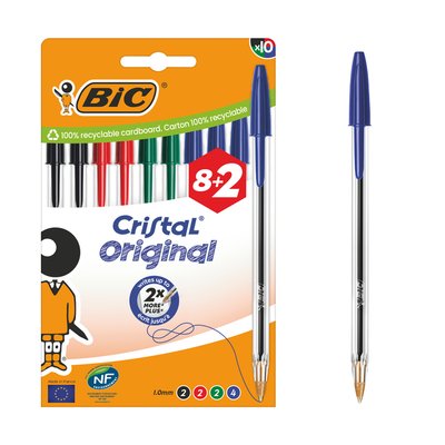 Stylo bille BIC Cristal Medium bleu blister 8 + 2 gratuits