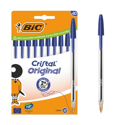 Balpen Bic Cristal medium blauw blister à 10 stuks