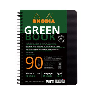 Cahier de notes Rhodia Greenbook A5 ligné 6 perforations 180 pages 90g noir