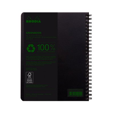 Cahier de notes Rhodia Greenbook A5 ligné 6 perforations 180 pages 90g noir
