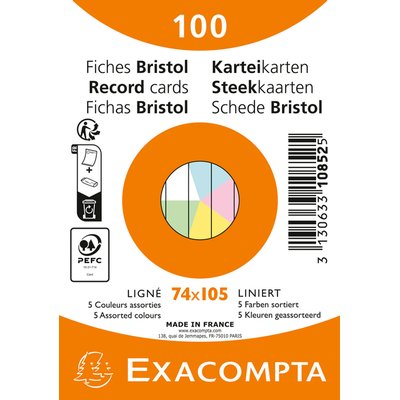 Flashcard Exacompta 74x105mm lijn 5 kleuren 100 vel