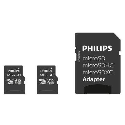 Carte mémoire Philips Micro SDXC Classe 10 UHS-I U1 64Go 2 pièces