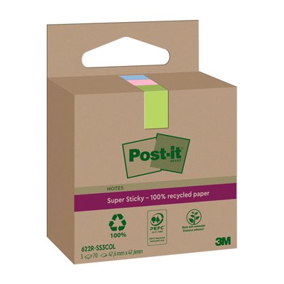 Memoblok 3M Post-it 622 RSS3COL 47.6x47.6mm assorti kleur 3 stuks