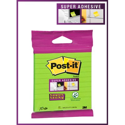 Memoblok 3M Post-it XL-LL Super Sticky 101mmx101mm groen met lijn 70 vel