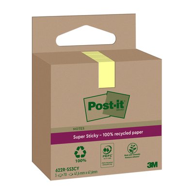 Bloc-mémos Post-it 622 RSS3CY 47,6x47,6mm jaune 3 pièces