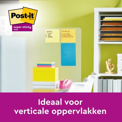 Memoblok 3M Post-it 5845 Super Sticky 127x203mm lijn assorti kleur 90 vel
