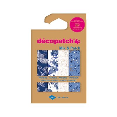 Papier créa Décopatch 30x40cm set 4 feuilles thème Nuances de bleu