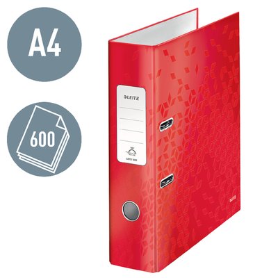 Classeur à levier Leitz WOW 180° laminé A4 80mm rouge