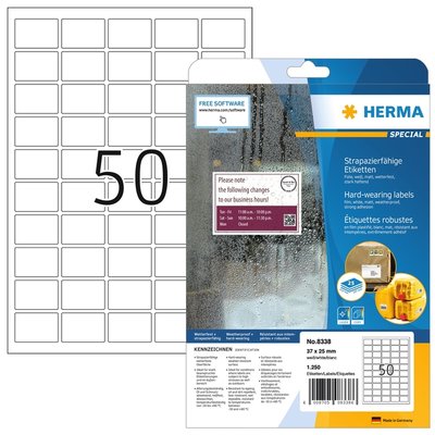 Etiket HERMA 8338 37x25mm weerbestendig wit 1250 stuks