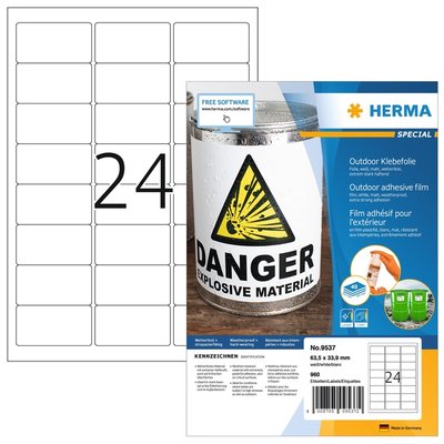 Etiket HERMA 9537 63.5x33.9mm weerbestendig wit 960 stuks