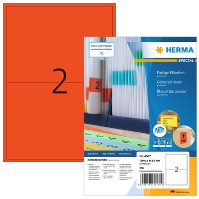 Etiket HERMA 4567 199.5x143.5mm rood 200 stuks