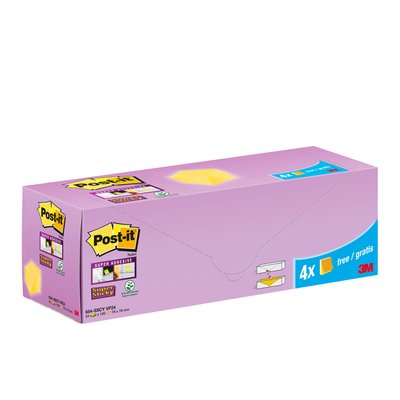 Notes 3M Post-it 654-SSCY Super Sticky 76x76mm jaune lot promo