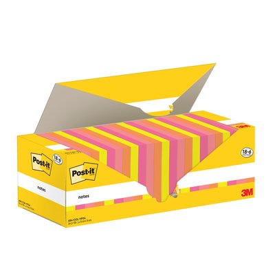 Notes 3M Post-it 654-COL 76x76mm couleurs assorti lot promo