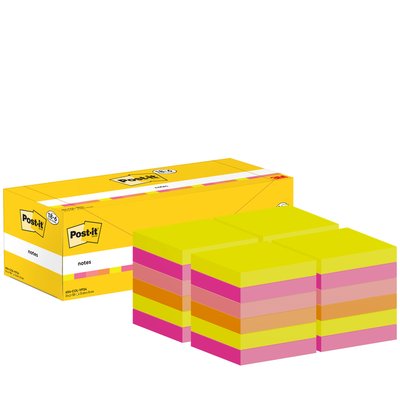 Notes 3M Post-it 654-COL 76x76mm couleurs assorti lot promo