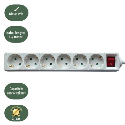 Multiprise BRASQ 6 prises 1,4m blanc
