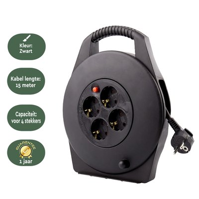 Enrouleur de câble BRASQ 4 prises 15m noir