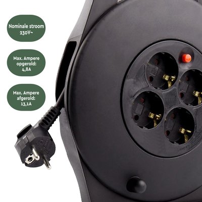 Enrouleur de câble BRASQ 4 prises 15m noir