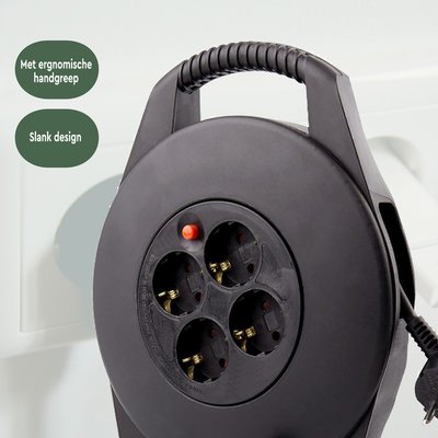 Enrouleur de câble BRASQ 4 prises 15m noir