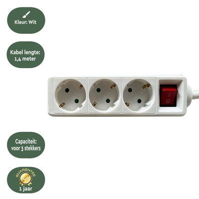 Multiprise BRASQ 3 prises 1,4m blanc