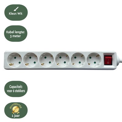 Stekkerdoos BRASQ 6 voudig 3 meter wit