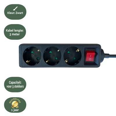 Multiprise BRASQ 3 prises 3m noir