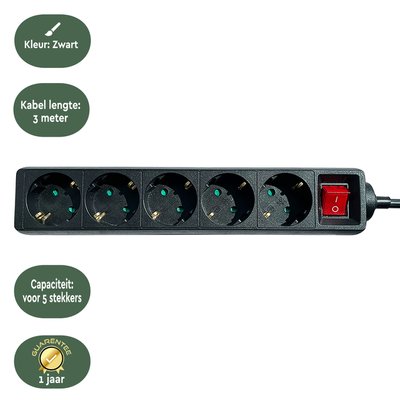 Multiprise BRASQ 5 prises 3m noir