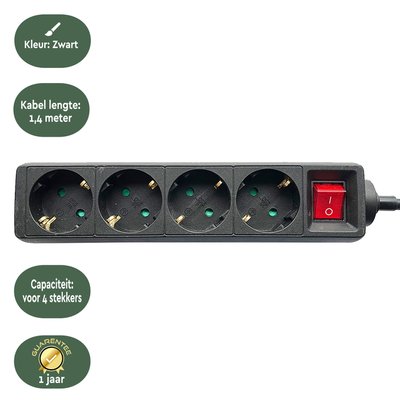 Multiprise BRASQ 4 prises 1,4m noir