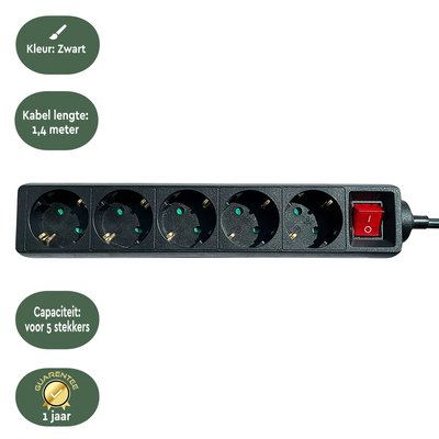 Multiprise BRASQ 5 prises 1,4m noir