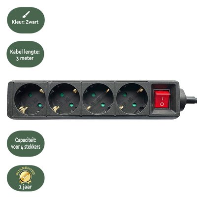 Multiprise BRASQ 4 prises 3m noir