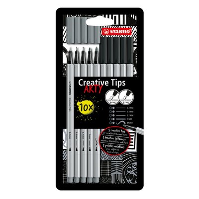 Creative Tips STABILO Arty assorti tips zwart en grijs 10 stuks