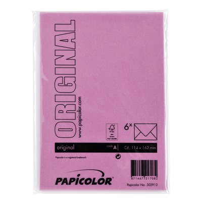 Envelop Papicolor C6 114x162mm felroze pak à 6 stuks