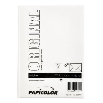 Envelop Papicolor C6 114x162mm hagelwit pak à 6 stuks