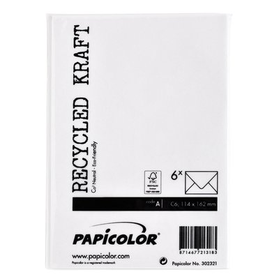 Envelop Papicolor C6 114x162mm kraft wit pak à 6 stuks