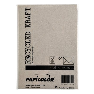 Envelop Papicolor C6 114x162mm kraft grijs pak à 6 stuks