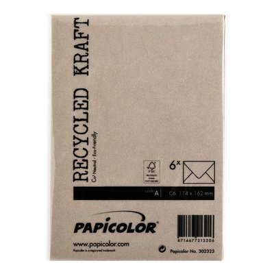 Envelop Papicolor C6 114x162mm kraft bruin pak à 6 stuks