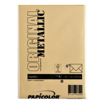 Envelop Papicolor C6 114x162mm metallic goud pak à 6 stuks