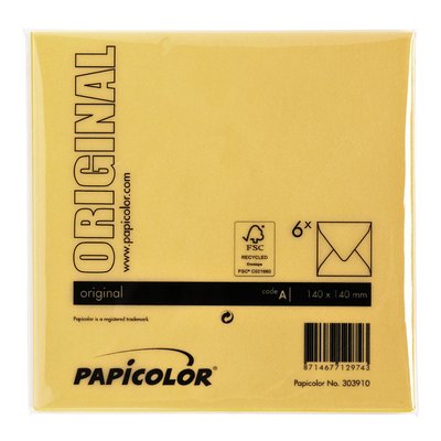 Envelop Papicolor 140x140mm dottergeel pak à 6 stuks