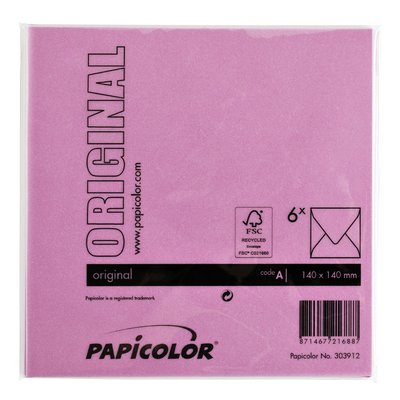 Envelop Papicolor 140x140mm felroze pak à 6 stuks