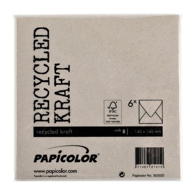 Envelop Papicolor 140x140mm kraft grijs pak à 6 stuks
